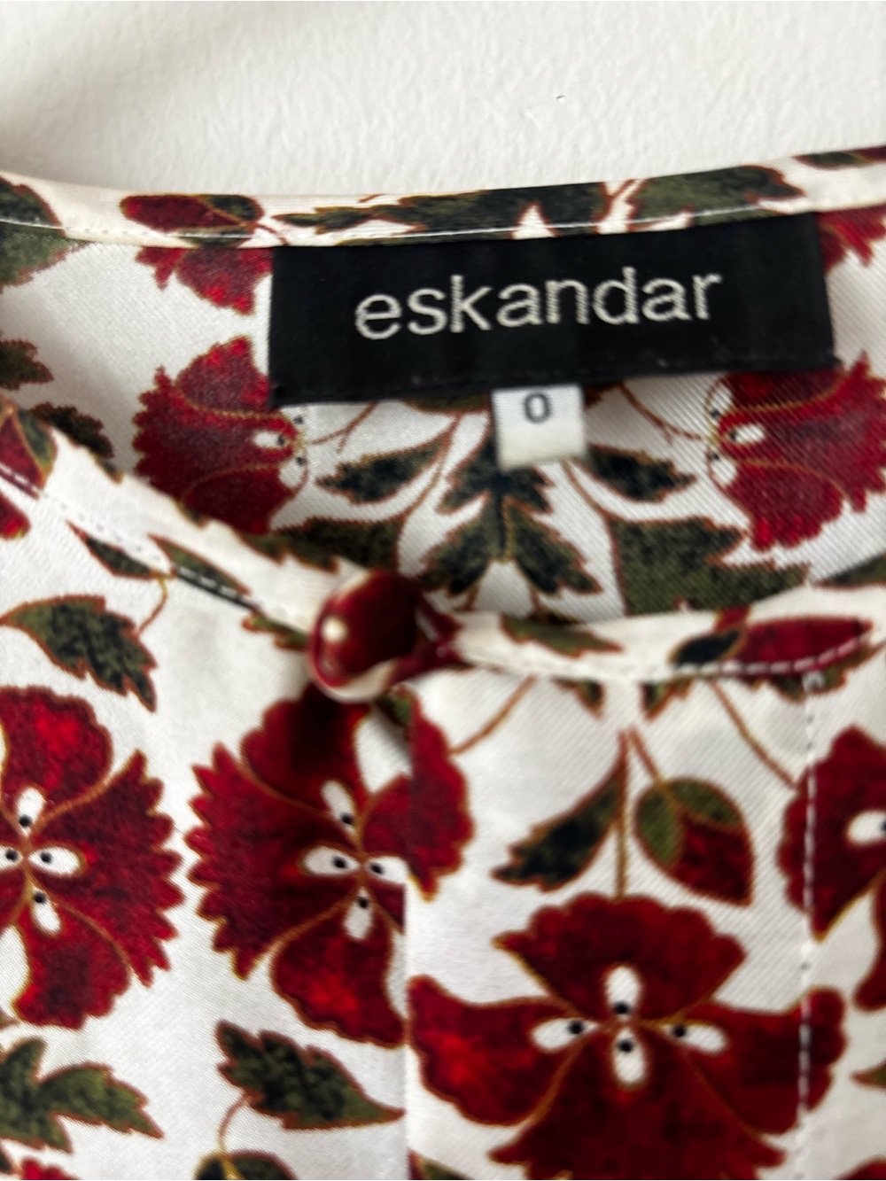 eskandar Red and Green Floral Cream Blouse size 0 - Picture 4 of 15